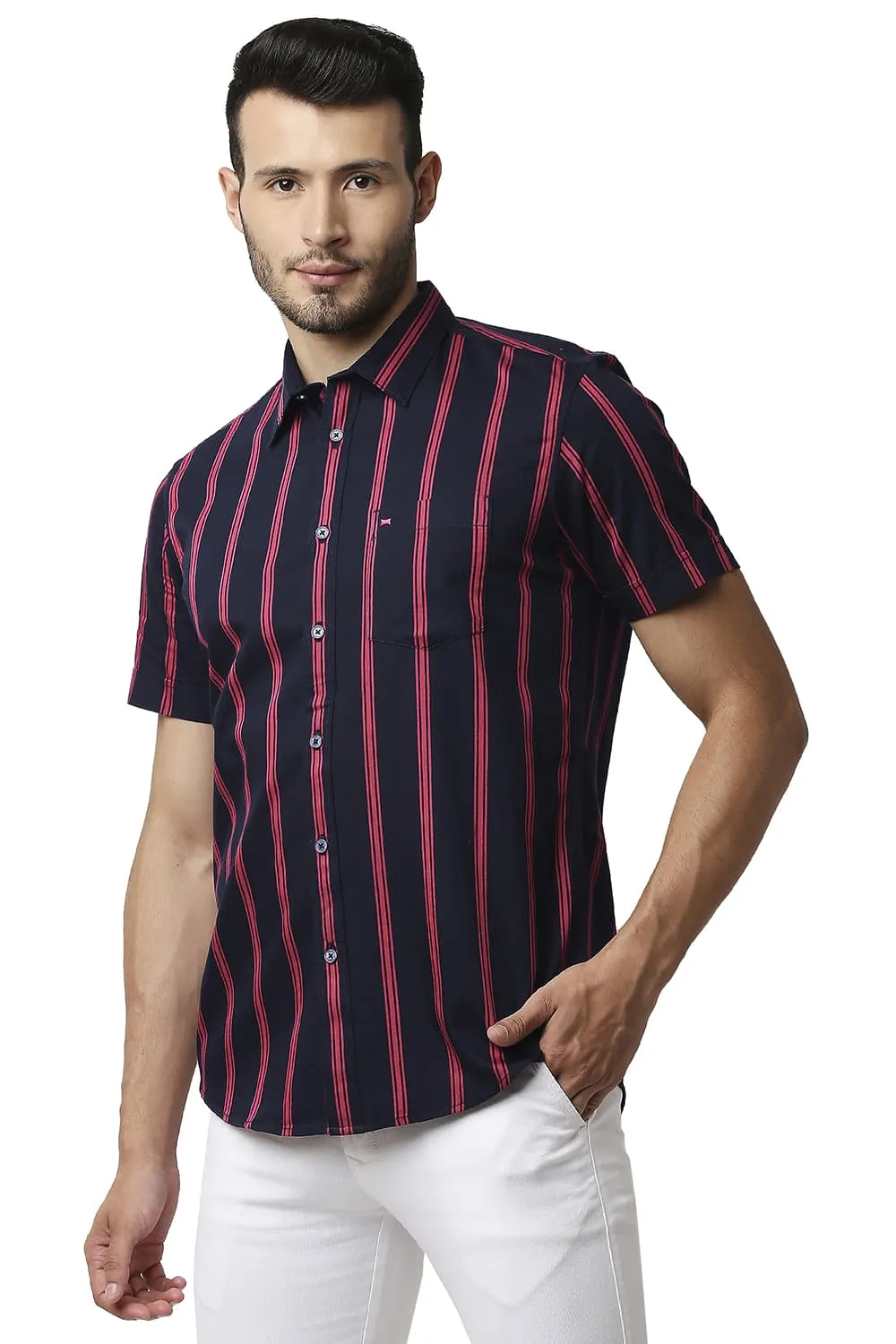 Slim Fit Twill Stripe Halfsleeves Shirt