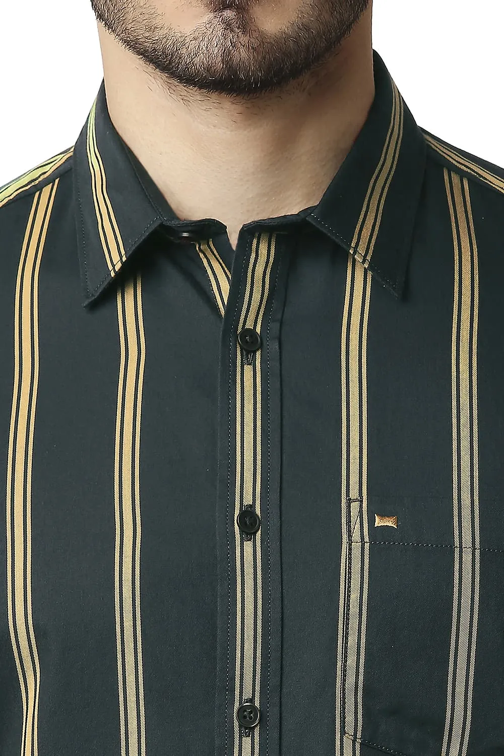 Slim Fit Twill Stripe Halfsleeves Shirt