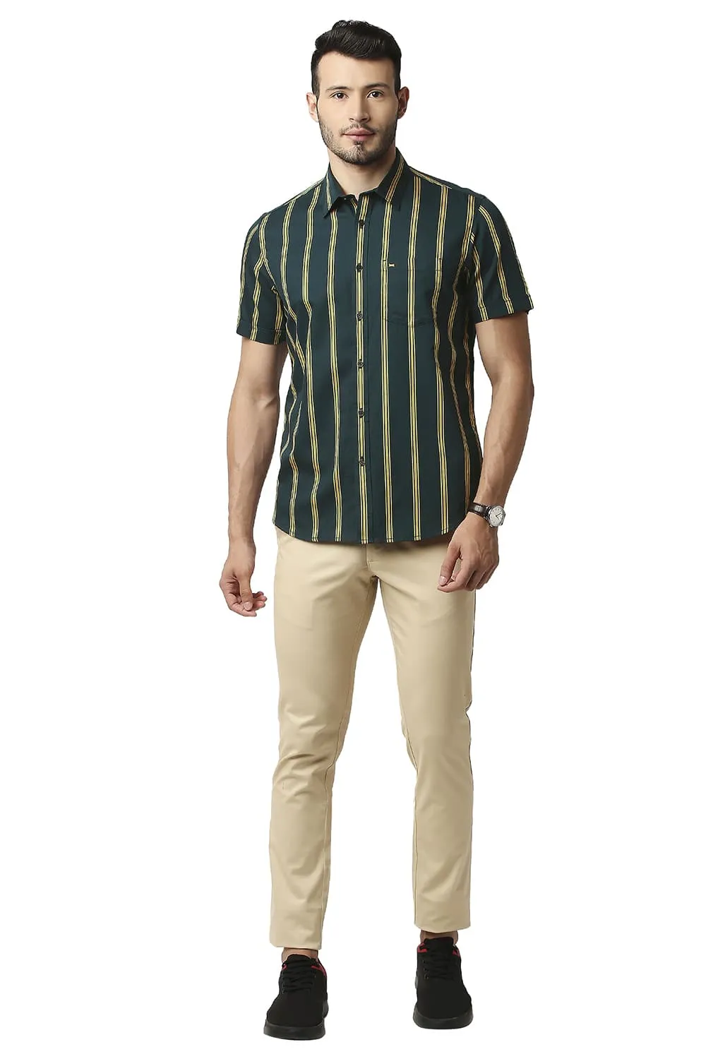 Slim Fit Twill Stripe Halfsleeves Shirt