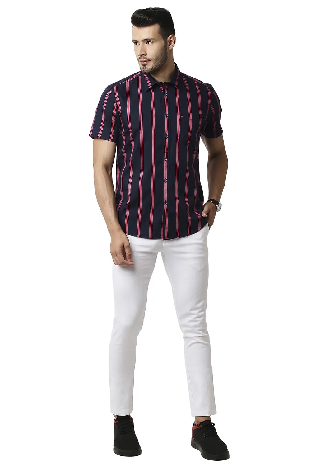 Slim Fit Twill Stripe Halfsleeves Shirt