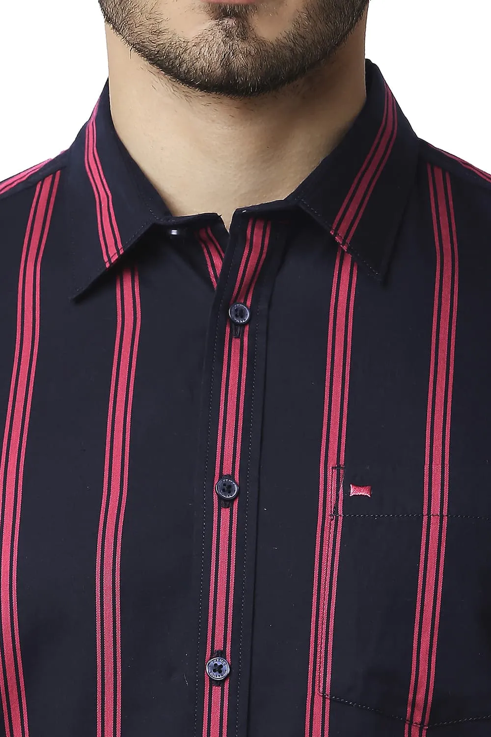 Slim Fit Twill Stripe Halfsleeves Shirt