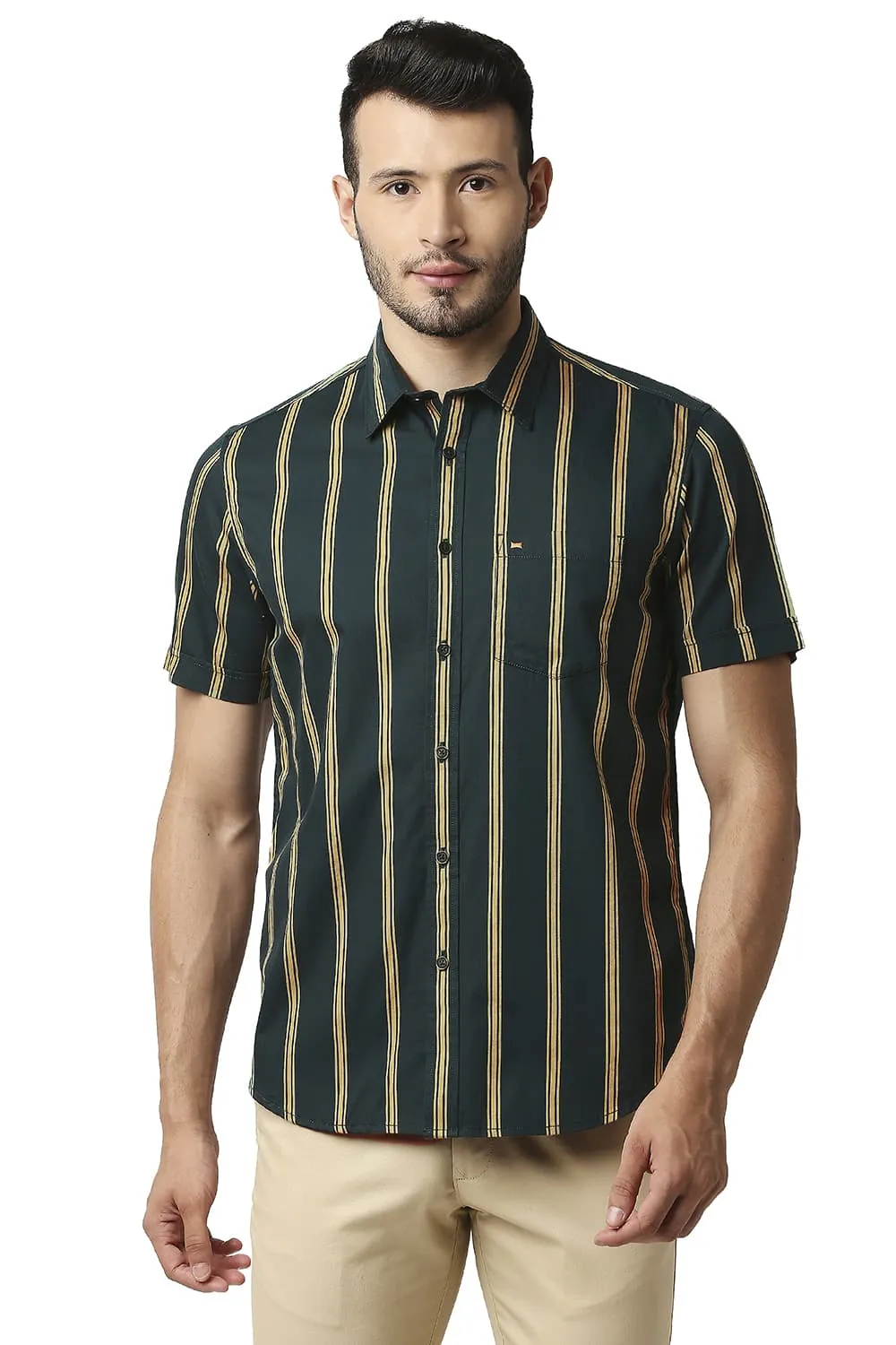 Slim Fit Twill Stripe Halfsleeves Shirt