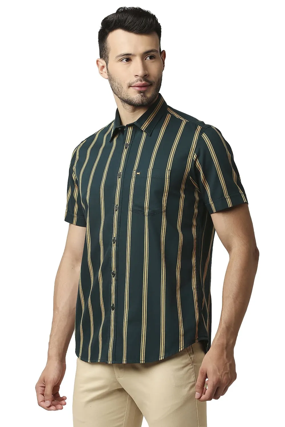 Slim Fit Twill Stripe Halfsleeves Shirt