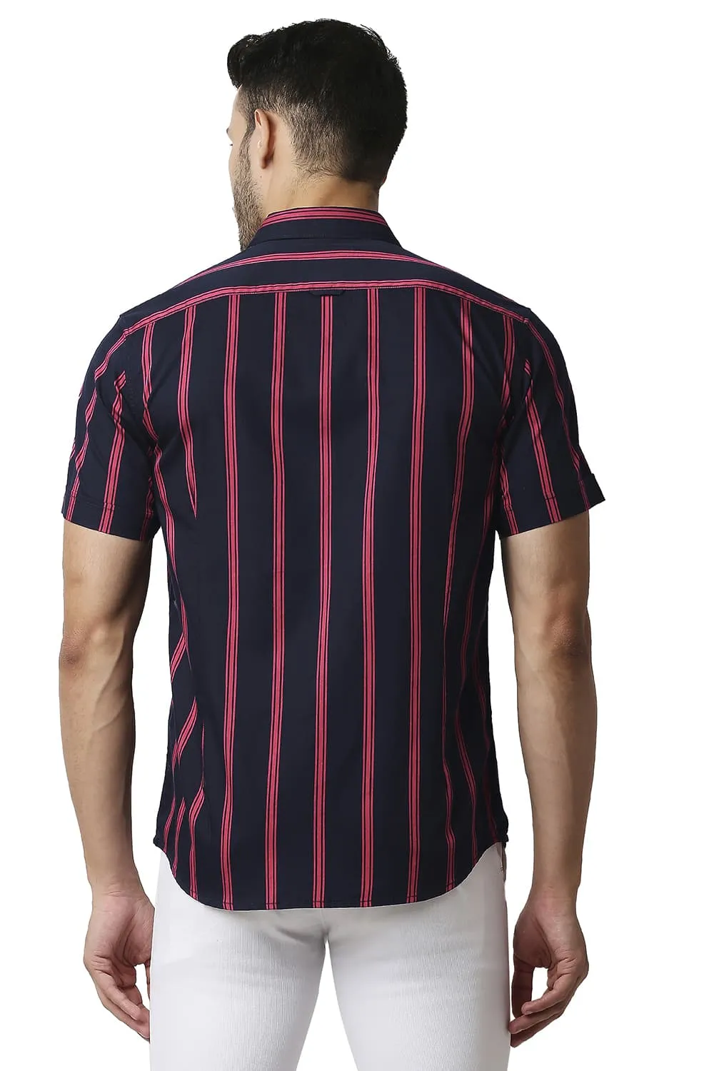 Slim Fit Twill Stripe Halfsleeves Shirt