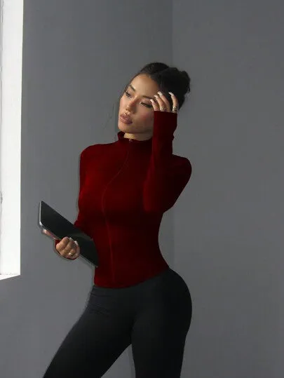 Slim Fit Yoga Activewear Jacket – Stretchy Compression Zip-Up Workout Top