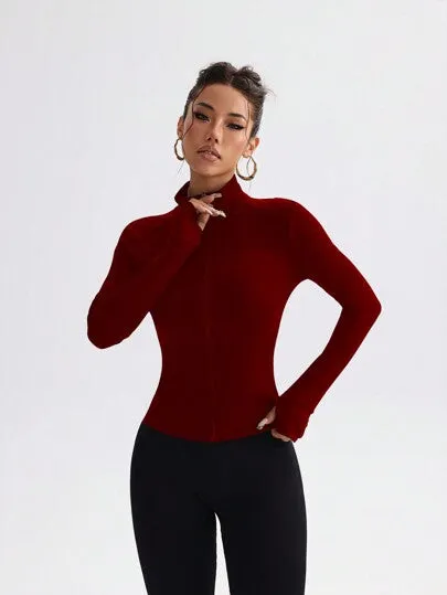 Slim Fit Yoga Activewear Jacket – Stretchy Compression Zip-Up Workout Top