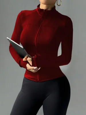Slim Fit Yoga Activewear Jacket – Stretchy Compression Zip-Up Workout Top