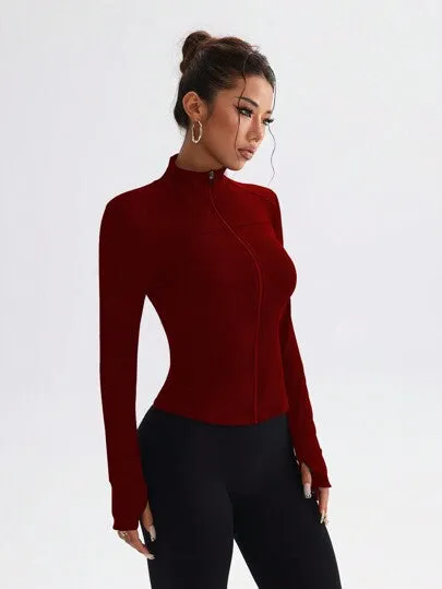 Slim Fit Yoga Activewear Jacket – Stretchy Compression Zip-Up Workout Top