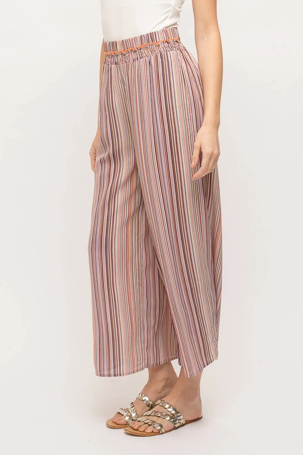 Smocked multi stripe pants