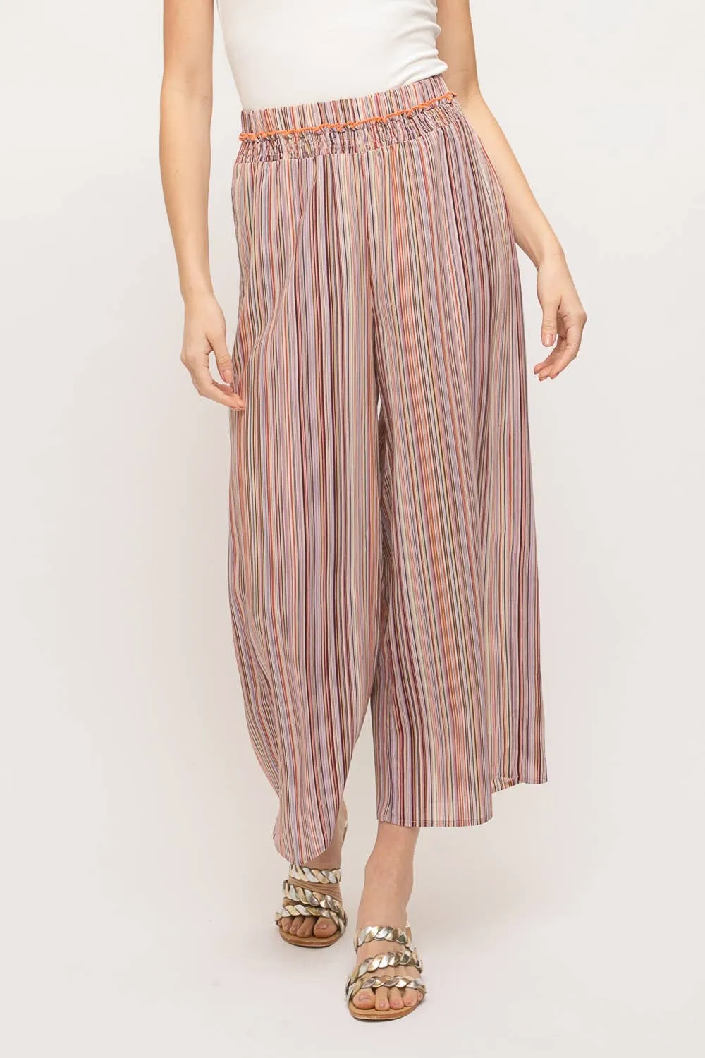 Smocked multi stripe pants