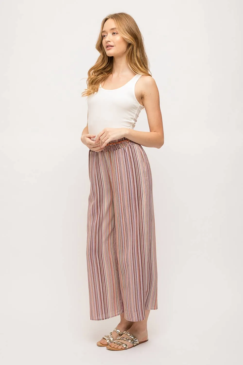 Smocked multi stripe pants