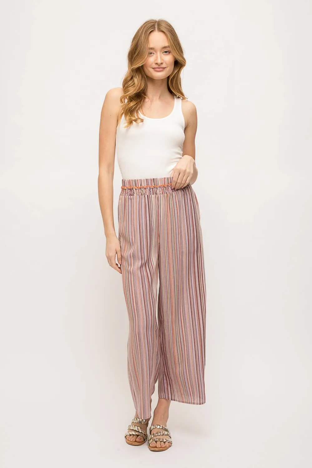 Smocked multi stripe pants