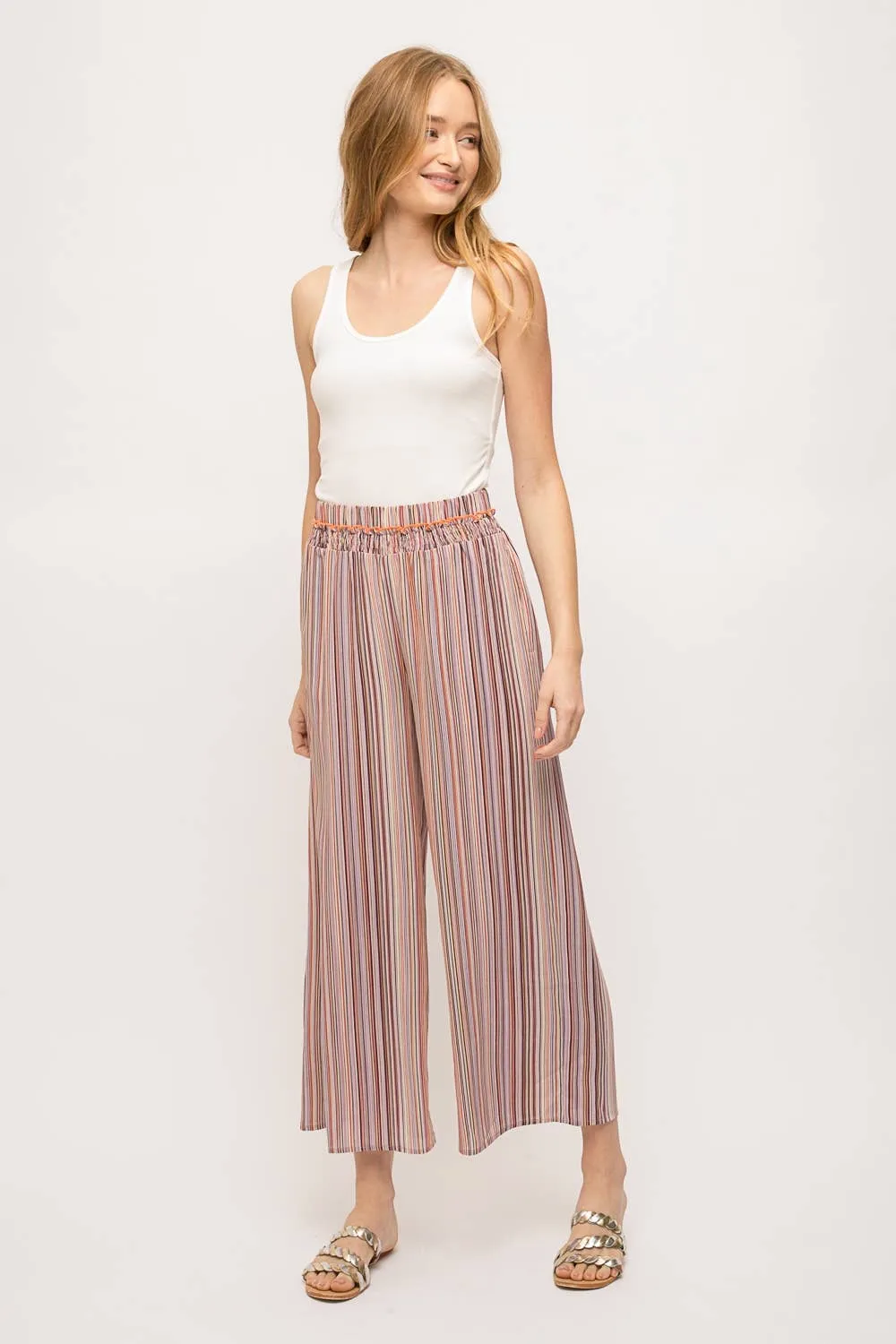 Smocked multi stripe pants