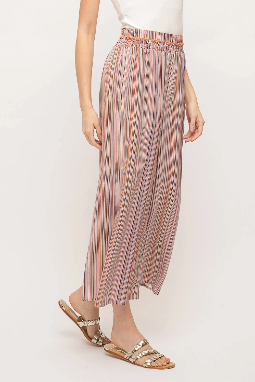 Smocked multi stripe pants
