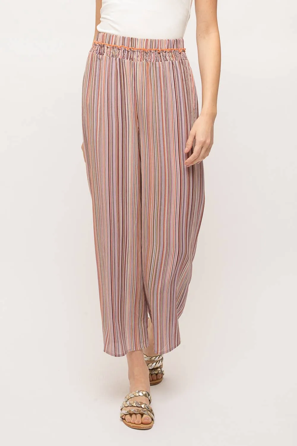 Smocked multi stripe pants