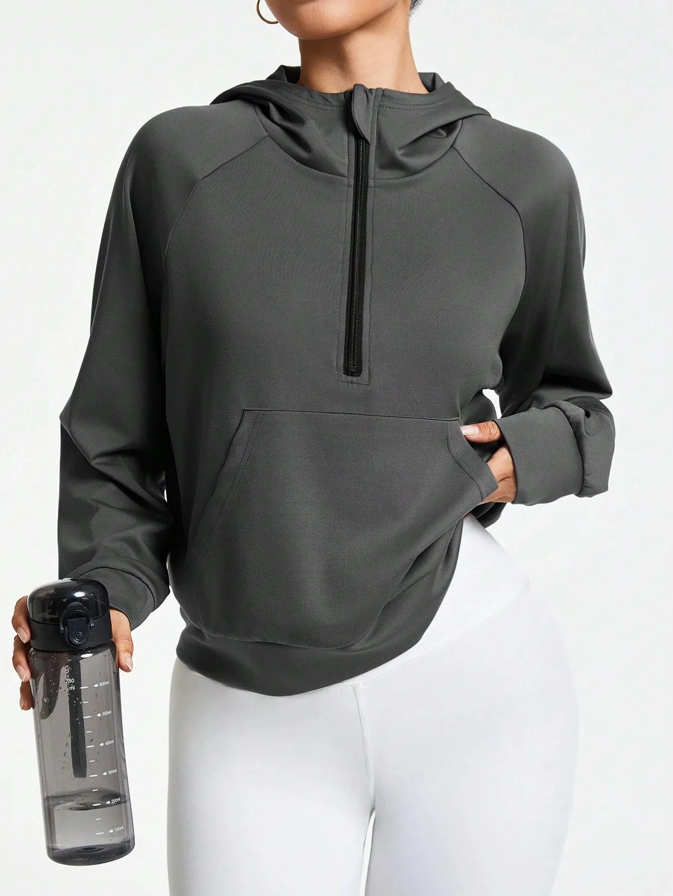 Solid Color Front Zip-Up Hoodie for Women | Comfortable Long Sleeve Sweatshirt