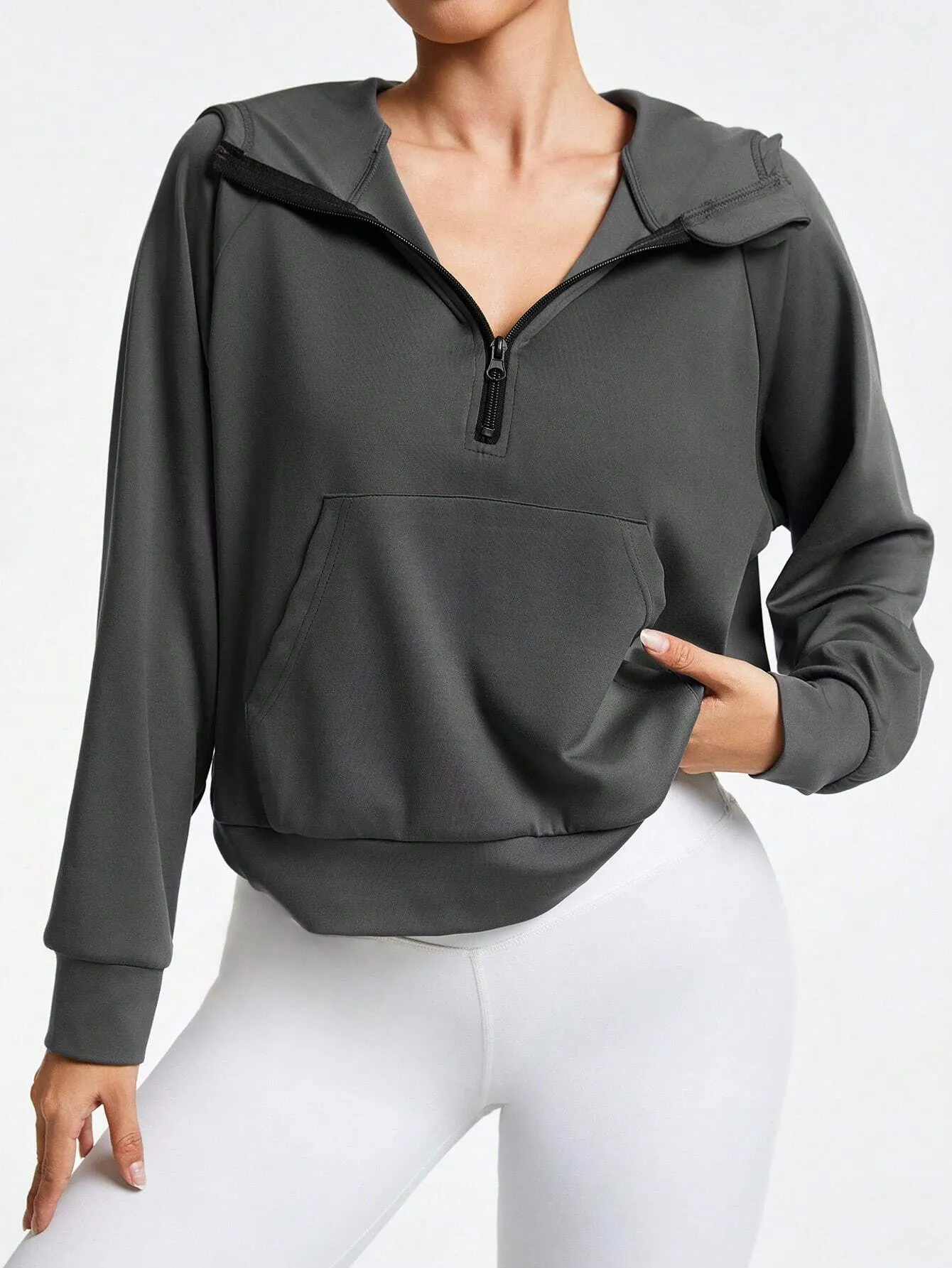 Solid Color Front Zip-Up Hoodie for Women | Comfortable Long Sleeve Sweatshirt