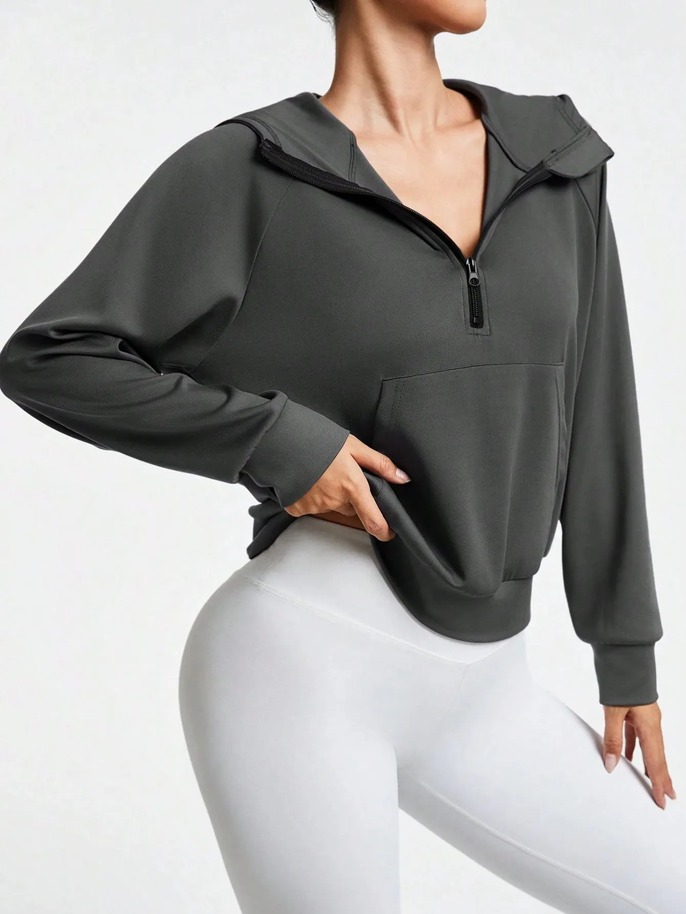 Solid Color Front Zip-Up Hoodie for Women | Comfortable Long Sleeve Sweatshirt