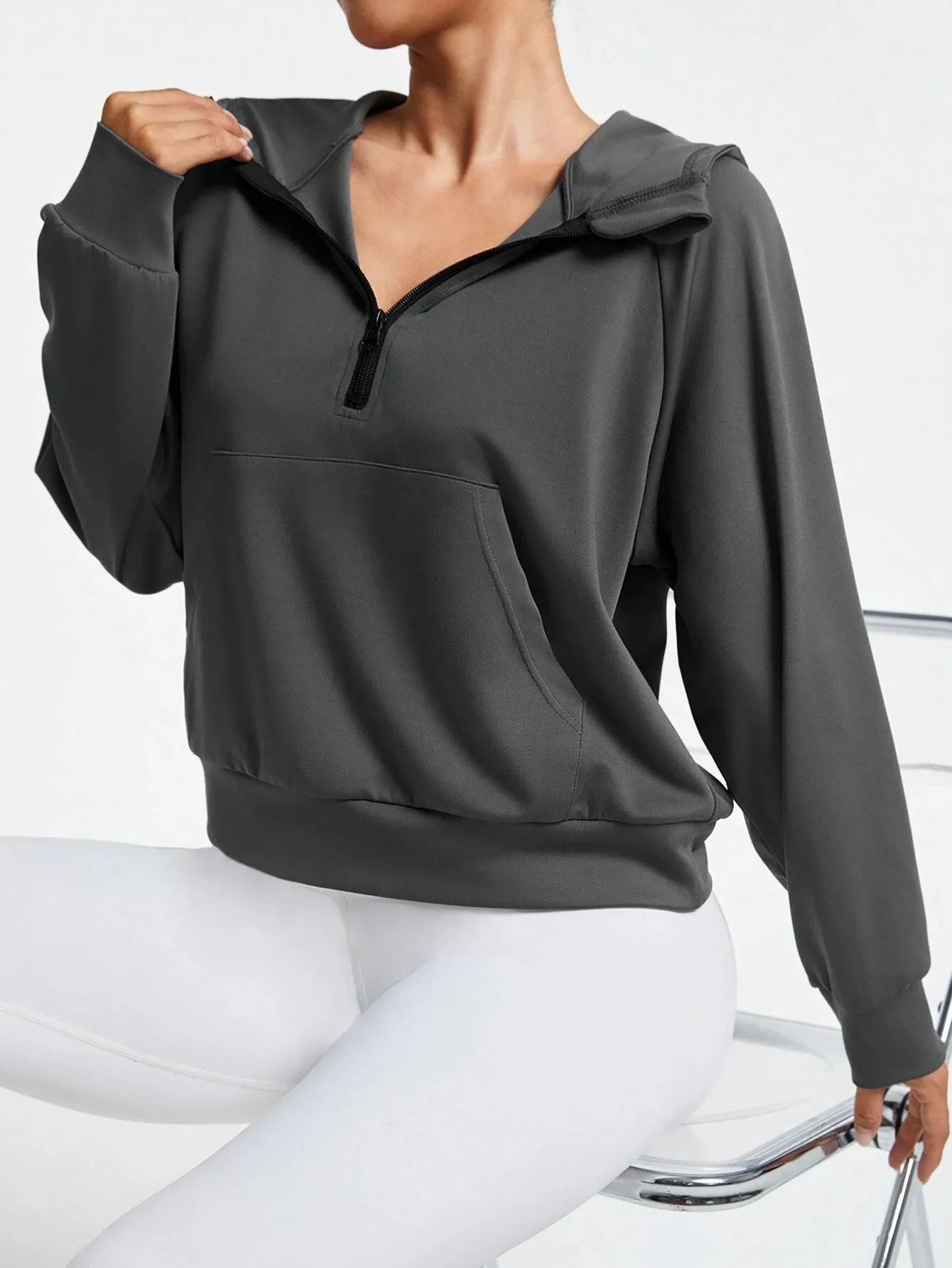 Solid Color Front Zip-Up Hoodie for Women | Comfortable Long Sleeve Sweatshirt