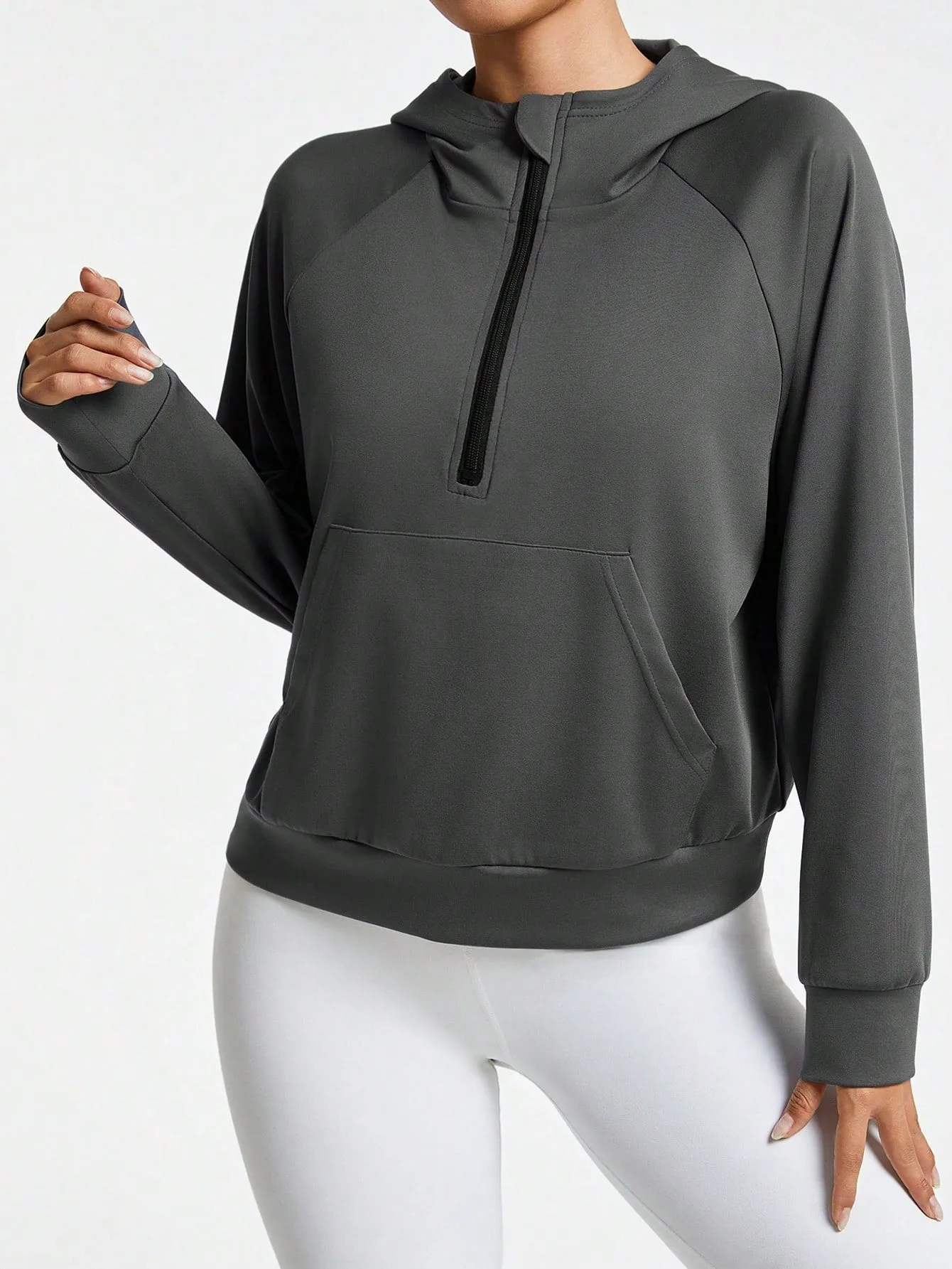 Solid Color Front Zip-Up Hoodie for Women | Comfortable Long Sleeve Sweatshirt