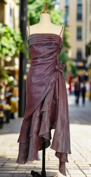 Sparkly Vintage Spaghetti Straps Purple Prom Dresses Ruffle Sleeveless Mermaid Ruffled Fromal Dresses
