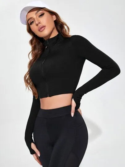 Sport Studio Rib Knit Sports Jacket – Breathable Zip-Up Activewear