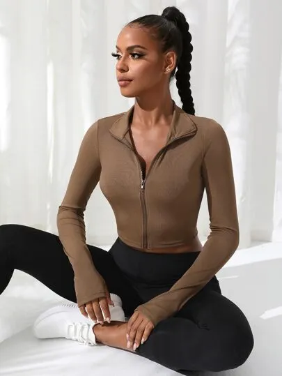 Sport Studio Rib Knit Sports Jacket – Breathable Zip-Up Activewear
