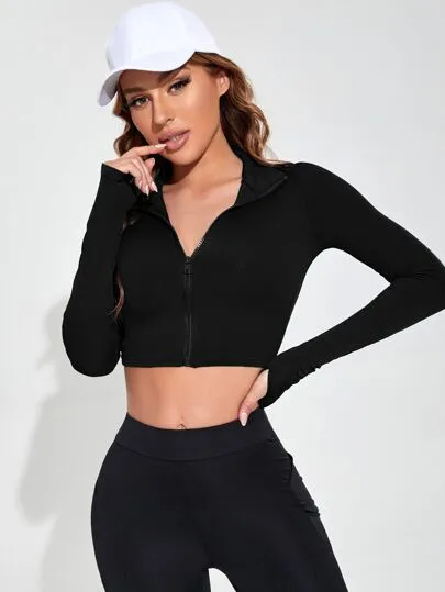 Sport Studio Rib Knit Sports Jacket – Breathable Zip-Up Activewear
