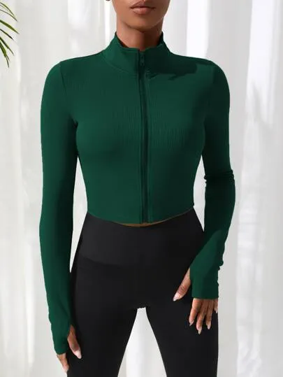 Sport Studio Rib Knit Sports Jacket – Breathable Zip-Up Activewear