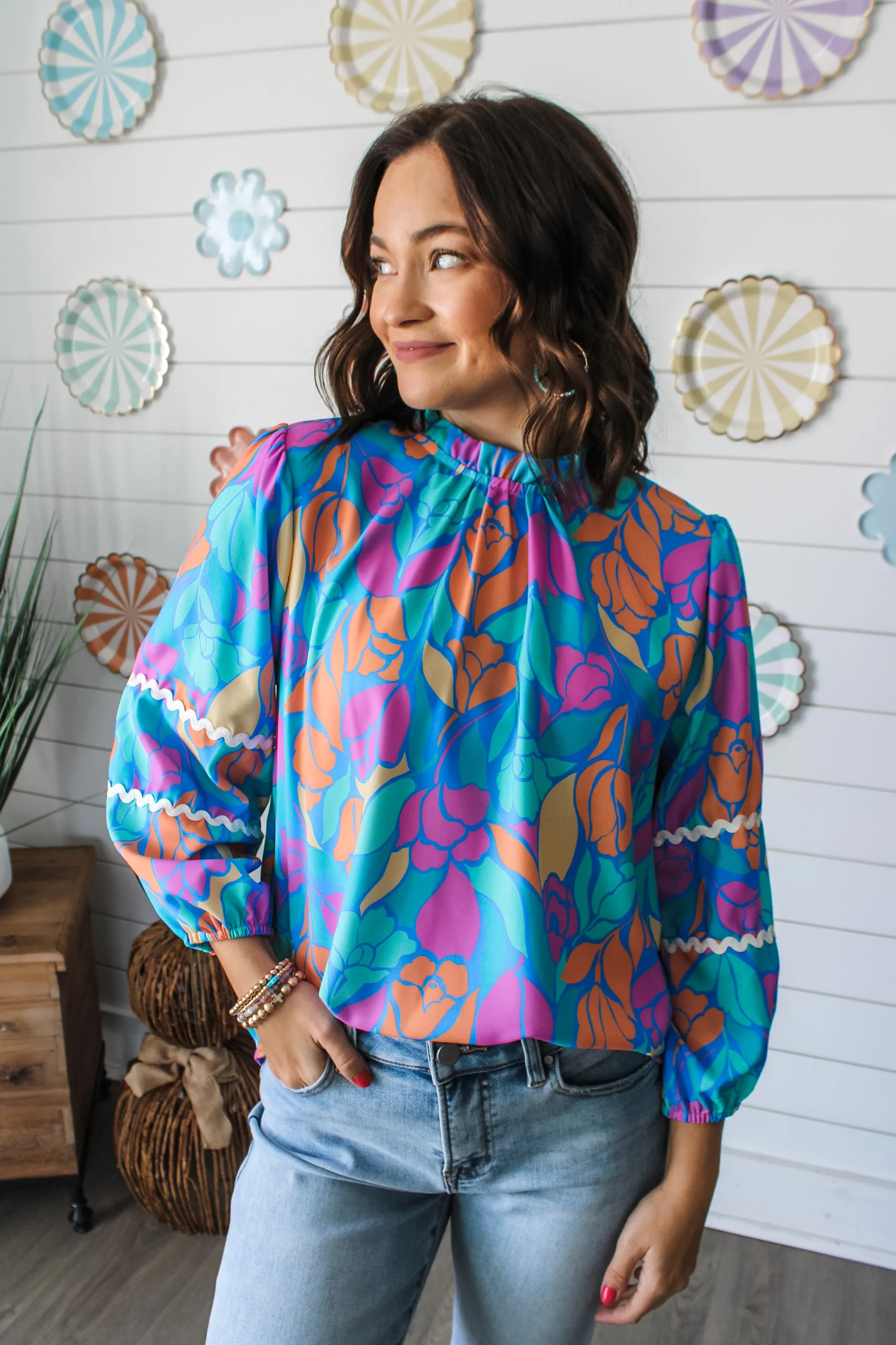 Spring Jubilee Floral Top • Blue Multi