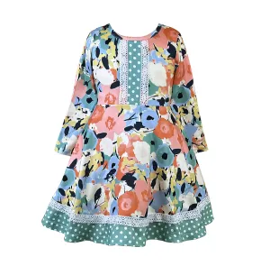 Spring Long Sleeved Peach & Teal Dress