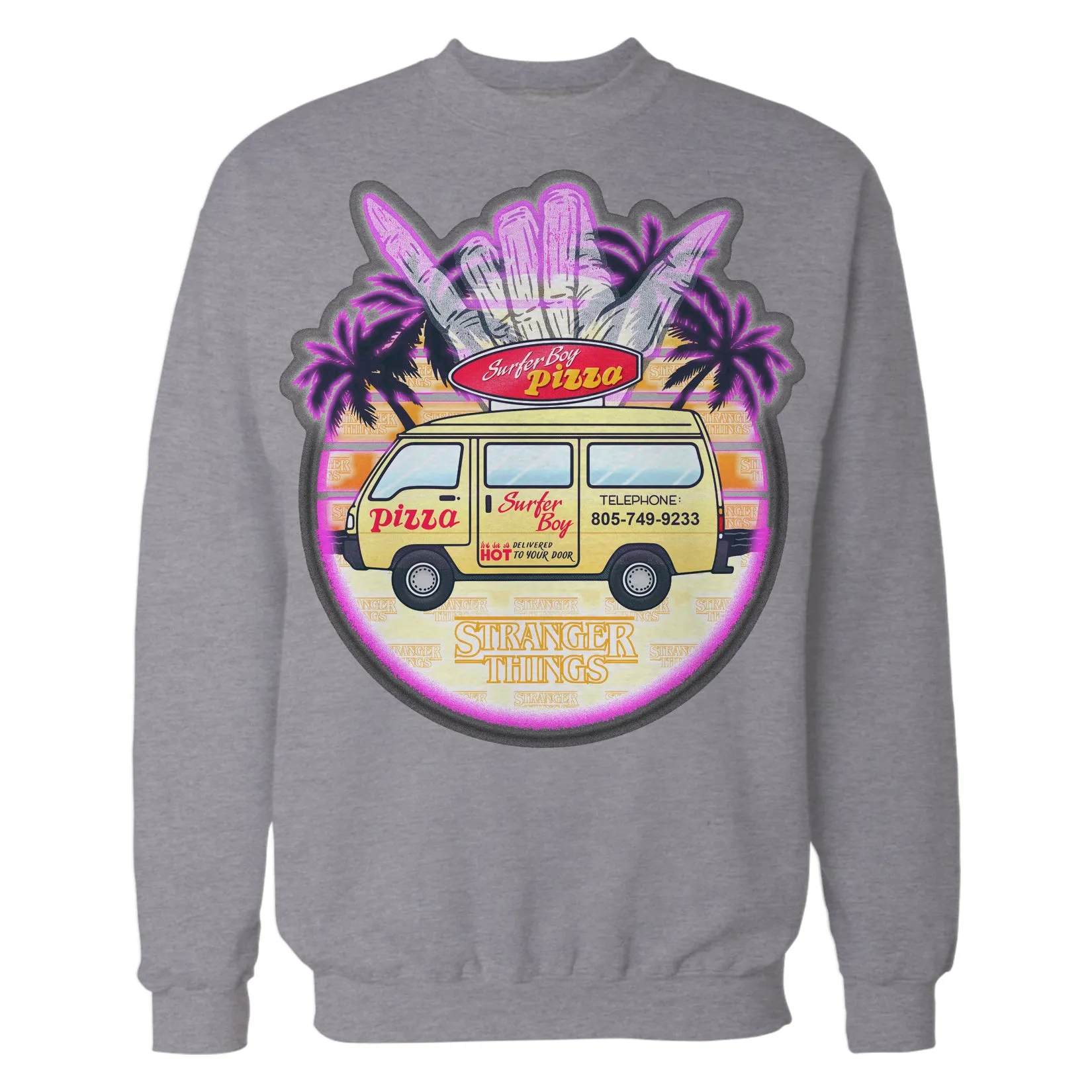Stranger Things Argyle Splash Surf Pizza Sweatshirt