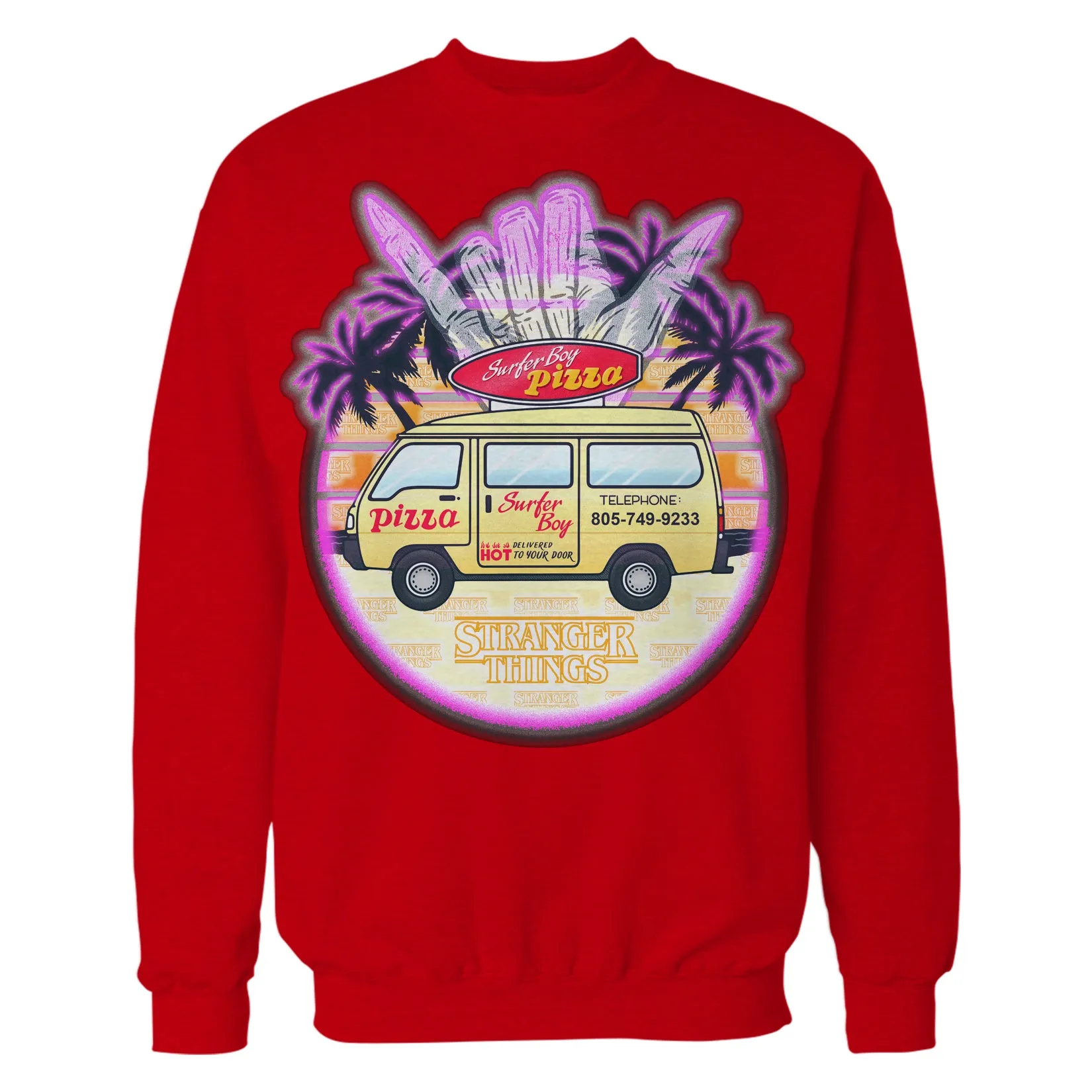 Stranger Things Argyle Splash Surf Pizza Sweatshirt