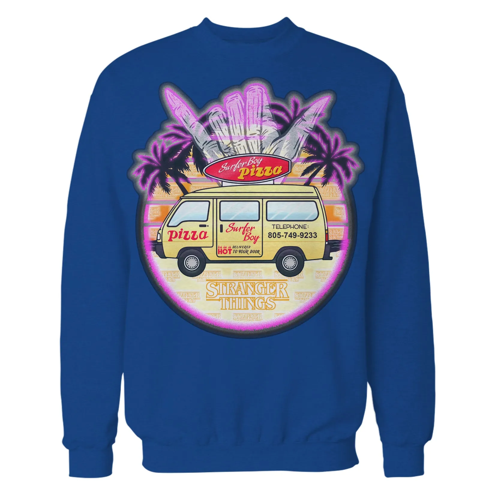 Stranger Things Argyle Splash Surf Pizza Sweatshirt