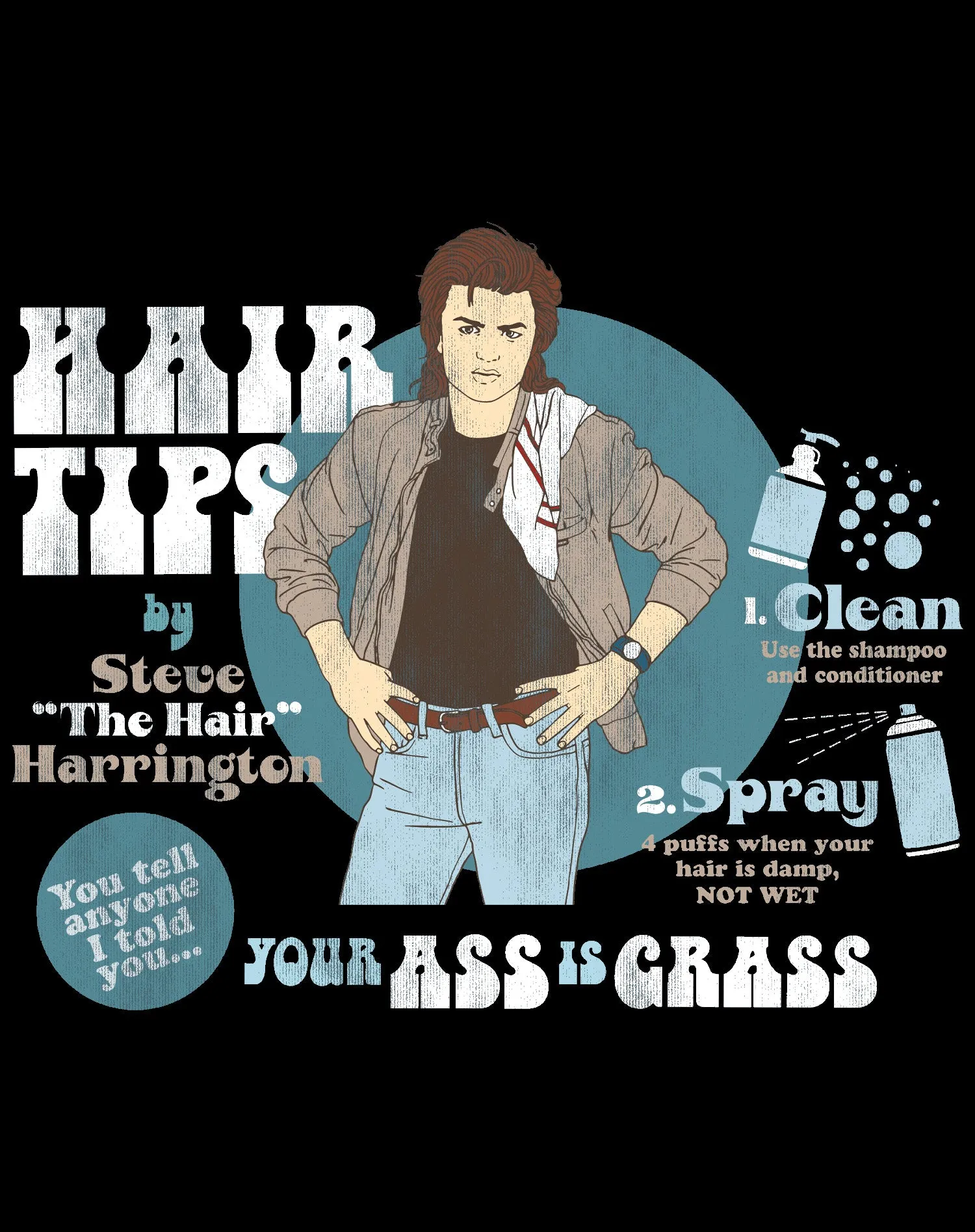 Stranger Things Retro Steve Harrington Pose Spray Warning Hair Tips Official Sweatshirt