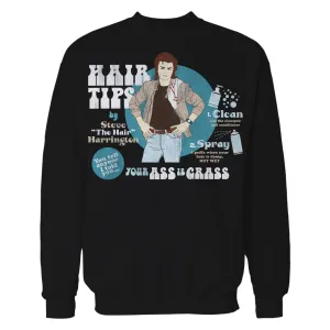 Stranger Things Retro Steve Harrington Pose Spray Warning Hair Tips Official Sweatshirt