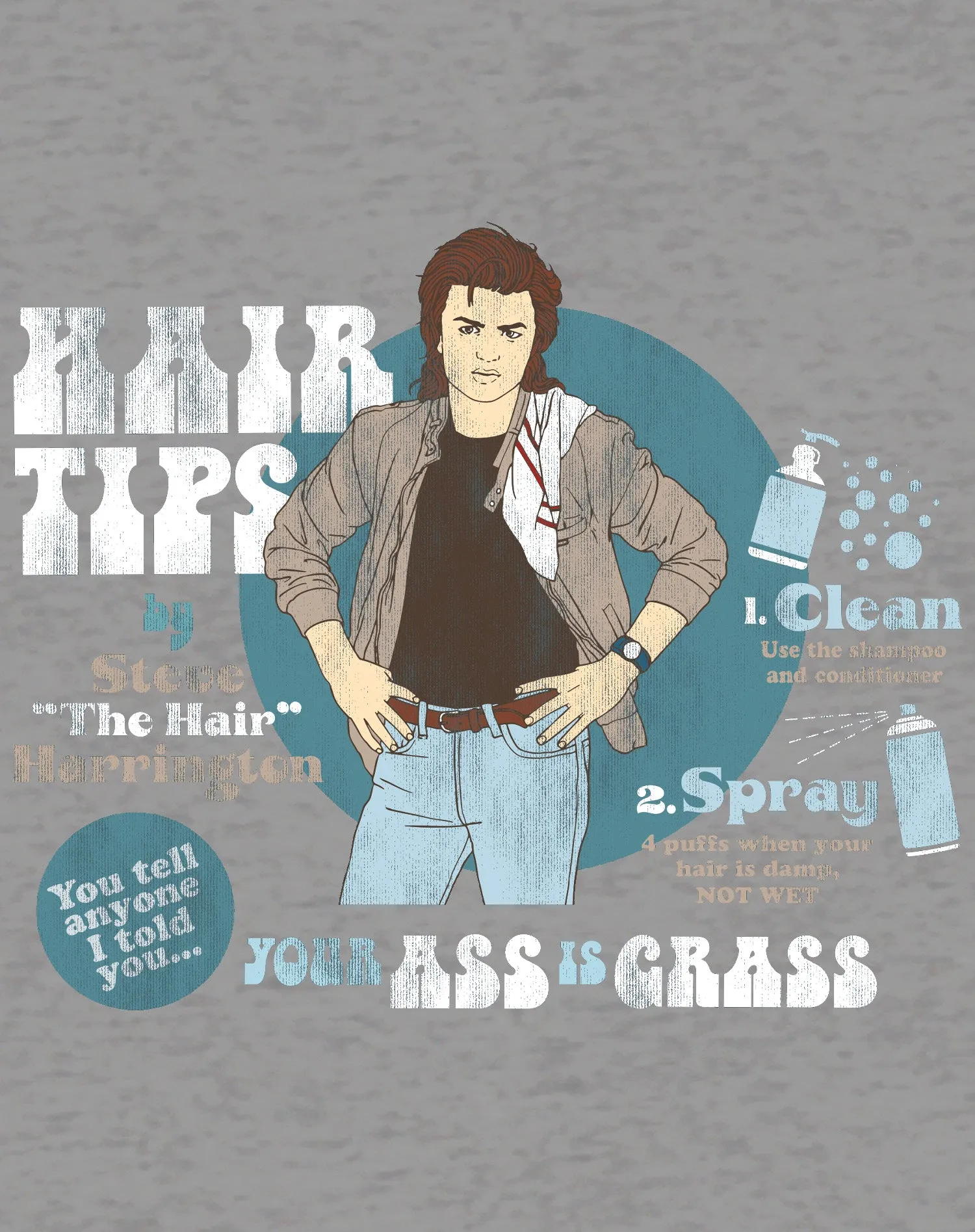 Stranger Things Retro Steve Harrington Pose Spray Warning Hair Tips Official Sweatshirt