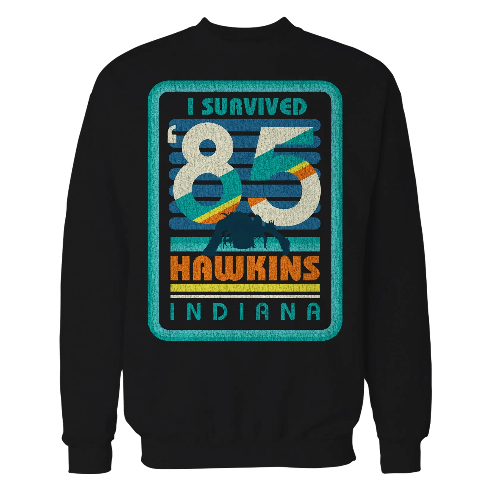 Stranger Things Vintage Demogorgon Poster Hawkins Indiana I Survived 85 Official Sweatshirt