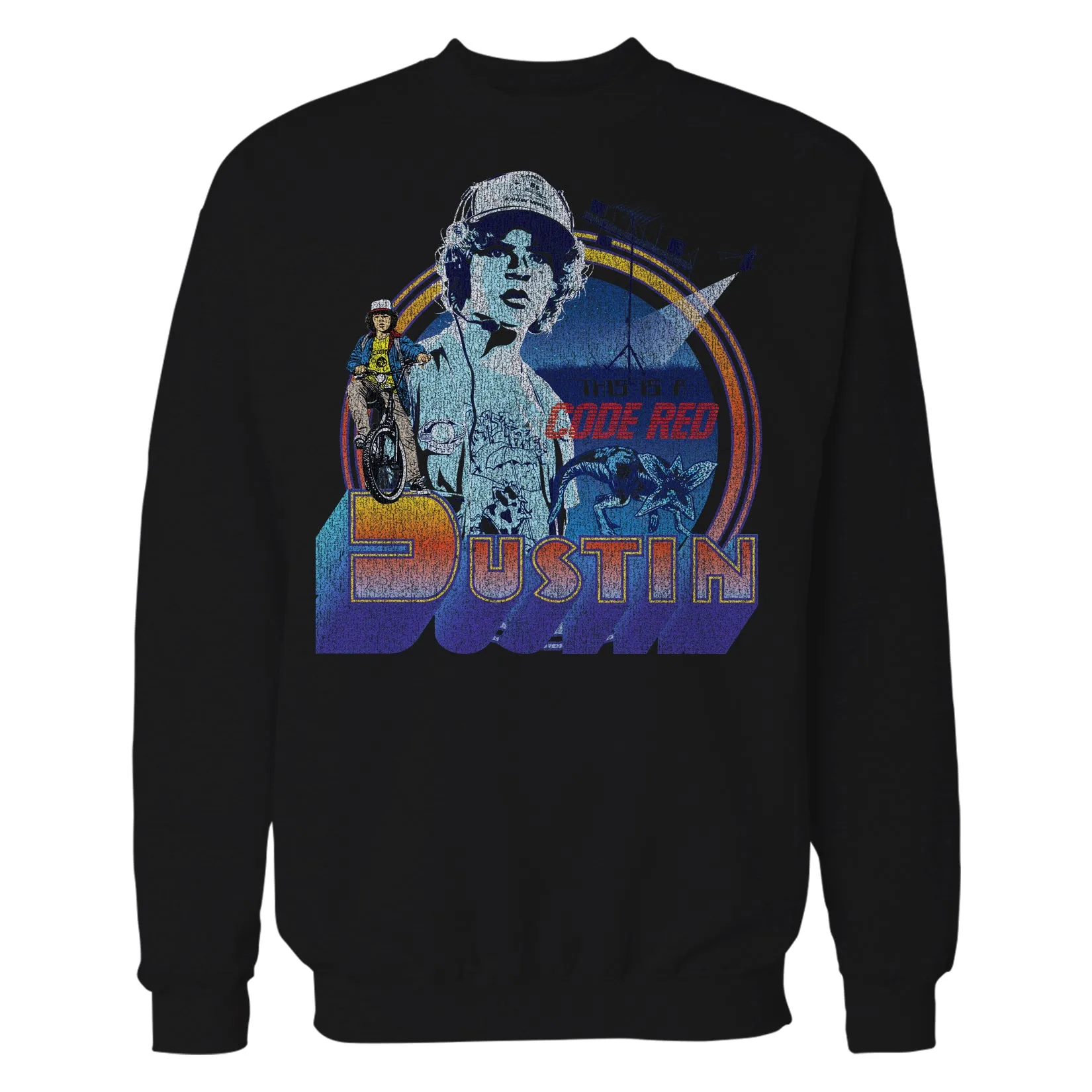 Stranger Things Vintage Dustin Pose Demogorgon Code Red Official Sweatshirt