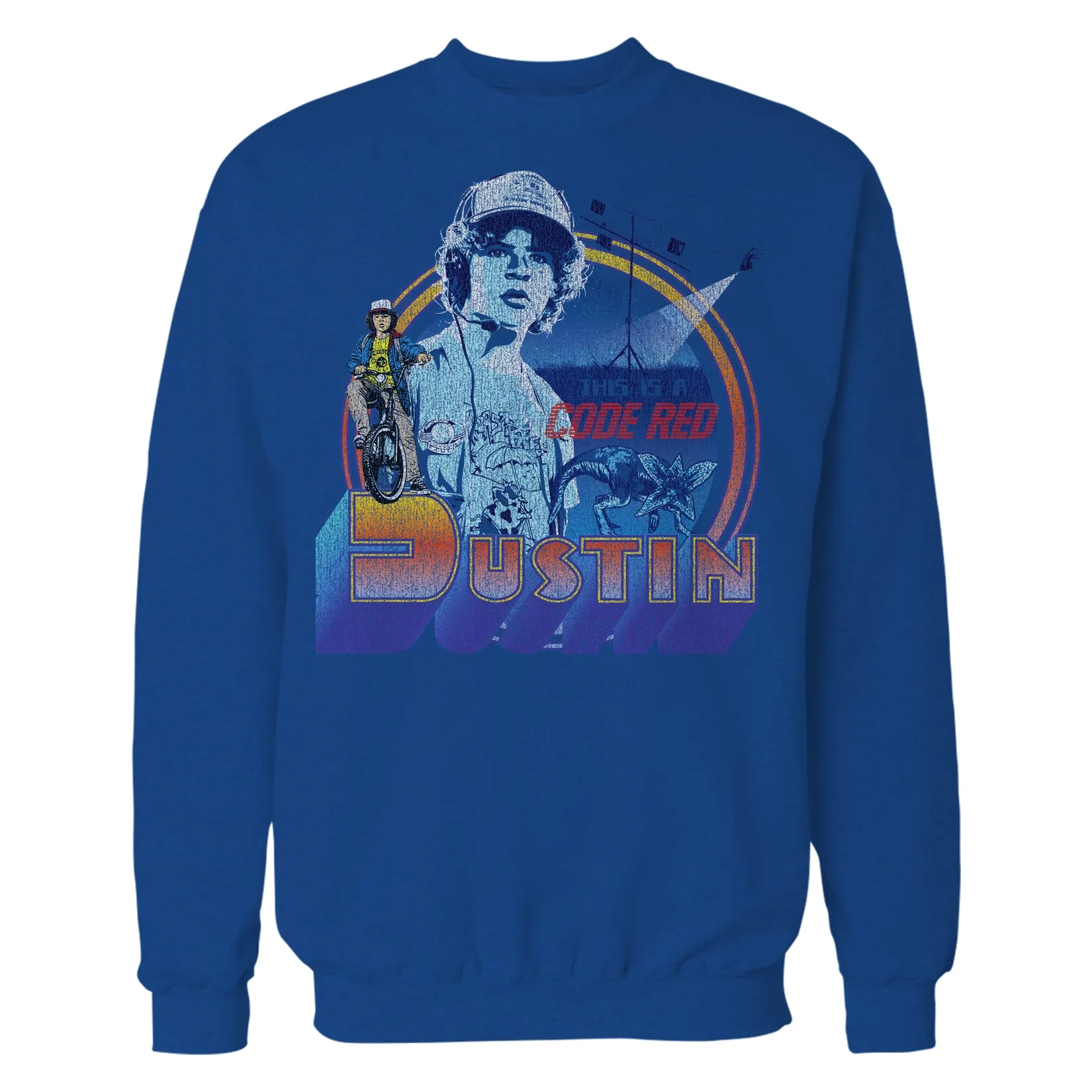 Stranger Things Vintage Dustin Pose Demogorgon Code Red Official Sweatshirt