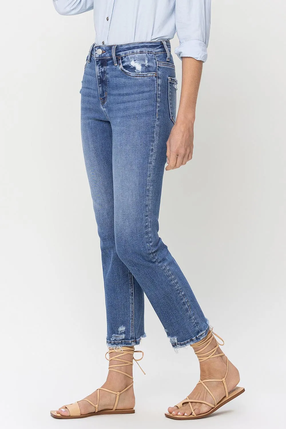 Stratton Lovervet High Rise Raw Hem Straight Jeans