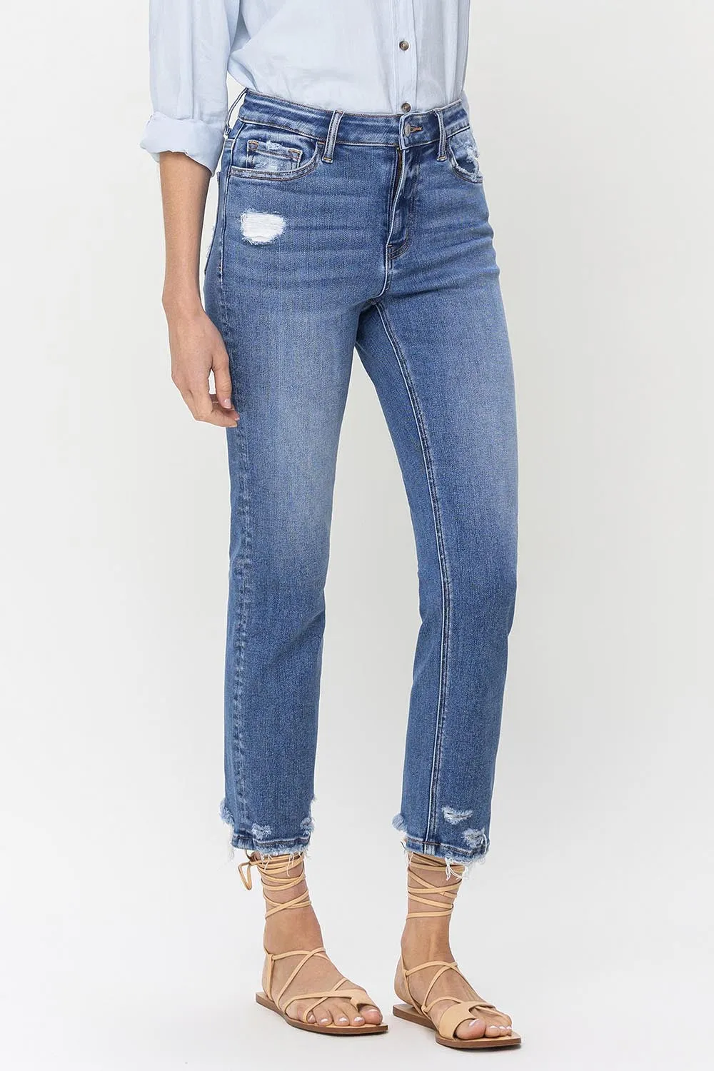 Stratton Lovervet High Rise Raw Hem Straight Jeans