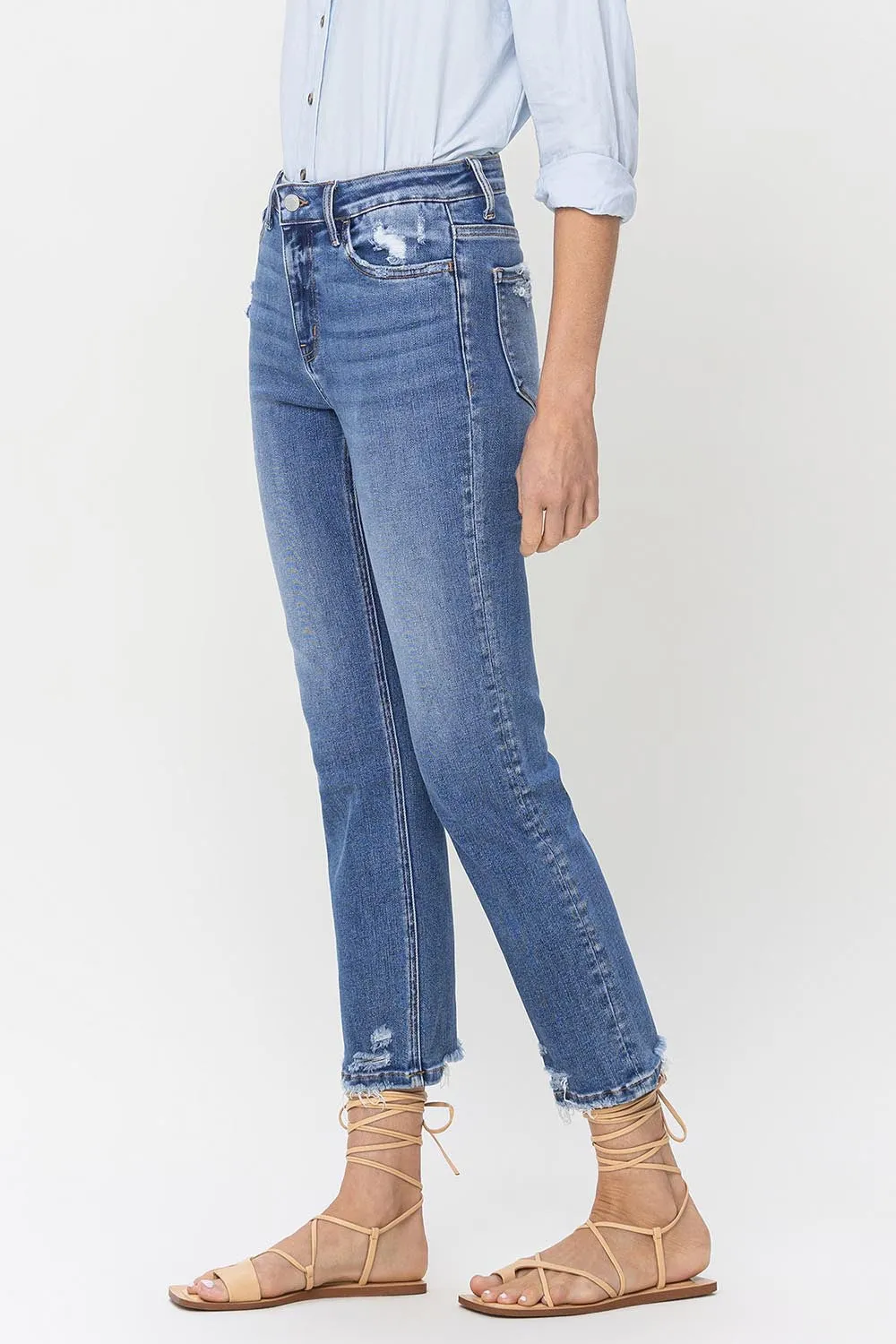 Stratton Lovervet High Rise Raw Hem Straight Jeans