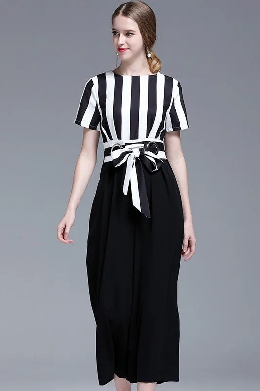 Stripe Top Jumpsuit W/ Belt