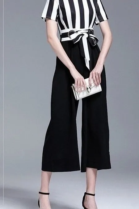 Stripe Top Jumpsuit W/ Belt