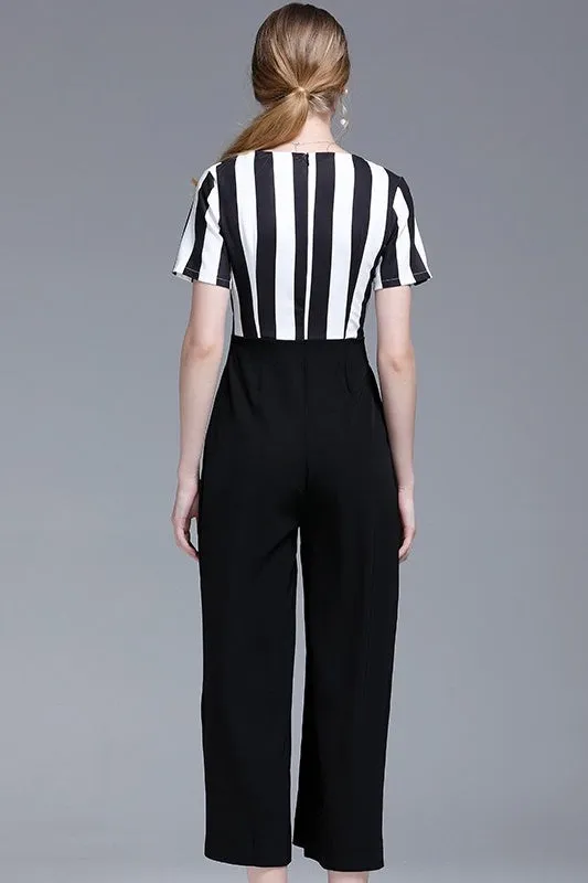 Stripe Top Jumpsuit W/ Belt