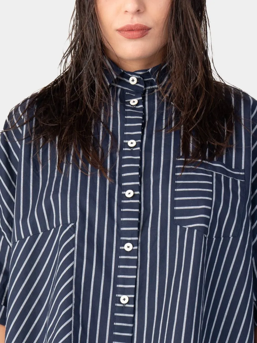 Striped Hi-Lo Cropped Shirt
