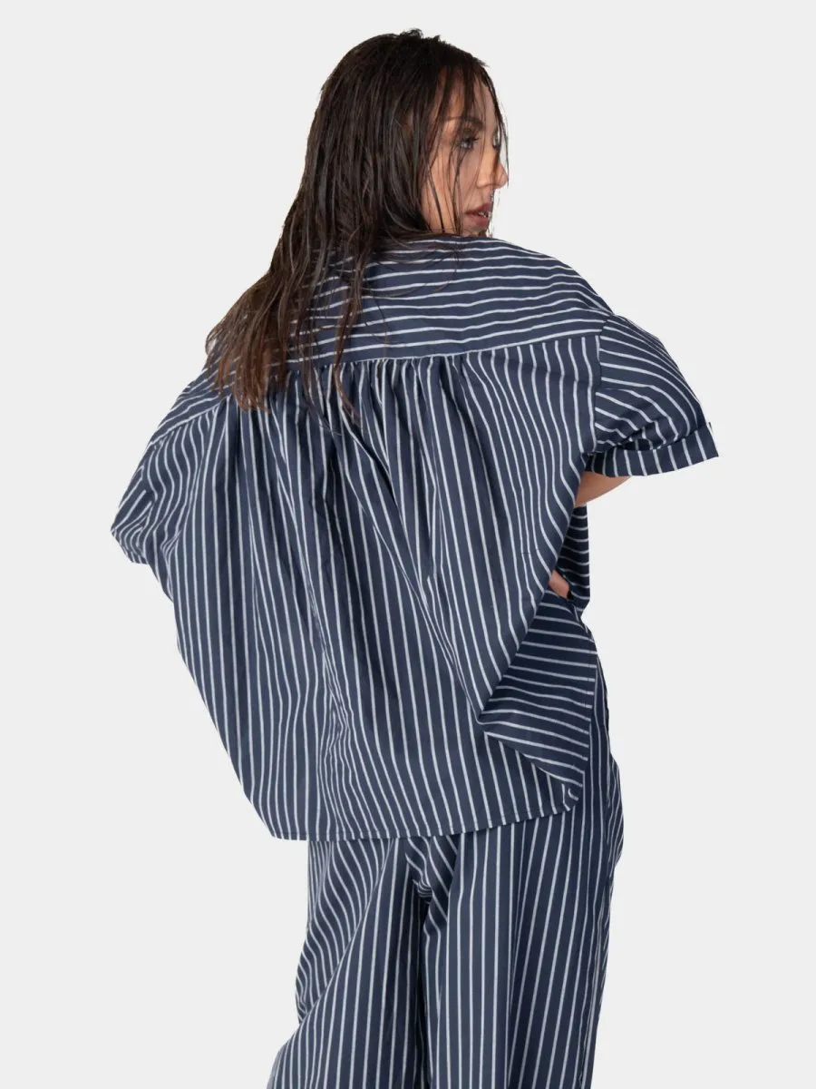 Striped Hi-Lo Cropped Shirt