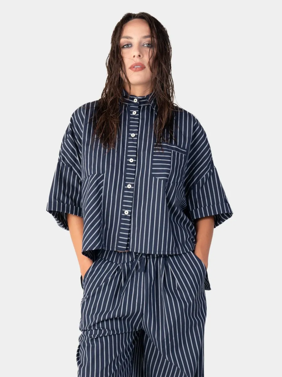 Striped Hi-Lo Cropped Shirt