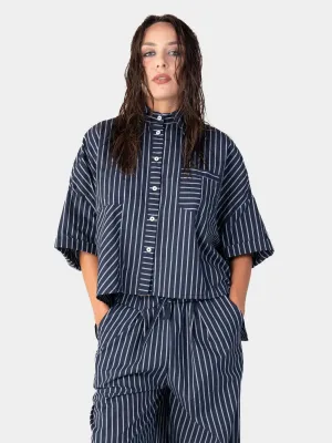 Striped Hi-Lo Cropped Shirt